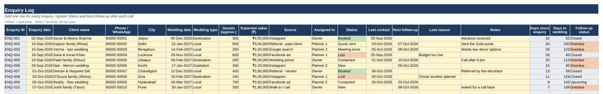01 Leads and Enquiries — Enquiry Log