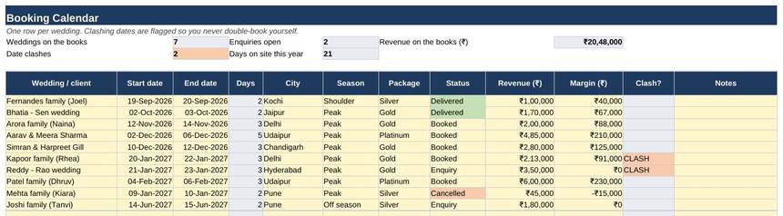 20 Business Dashboard — Booking Calendar